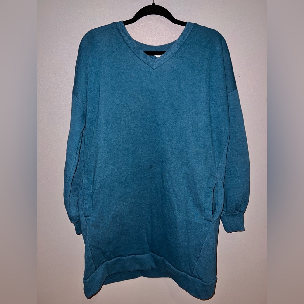Zenana V-Neck Sweatshirt Pocket Tunic Sz M